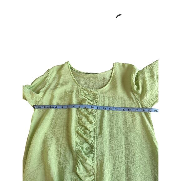 Cut Loose Blouse Green 3/4 Sleeve Ruched Lightweight Lagenlook Shirt Small - Picture 10 of 12